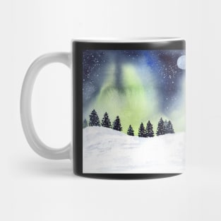 Northern Lights with Pine Trees in Winter Landscape Mug